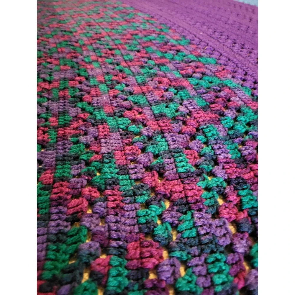Vtg Purple Retro Granny Hand Crochet‎ Knit Afghan Throw Blanket Speckled 100x62